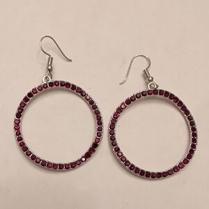 Silver Tone Red Hoop Earrings